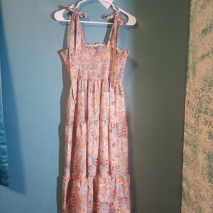 Smocked Tie-Strap Maxi Dress in Pastel Paisley